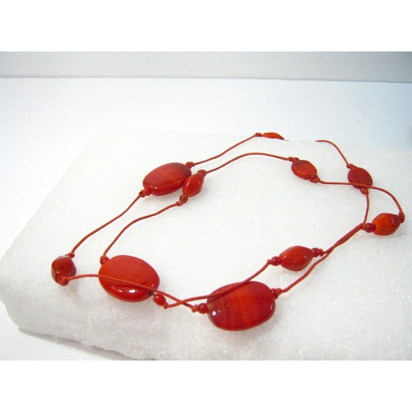 Striped Agate hand-knotted BOHO Hippie Casual style Corded Necklace 30 inch - Picture 2 of 3